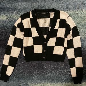Black&White checkered cropped cardigan